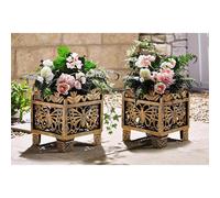 mysmartbuy.com 2 x Bronzed Butterfly Planter - Large Lightweight Decorative Outdoor Garden Patio Bronze-effect Flower Plant Pot - Square Planting Container, Measures 31 x 27 x 27cm
