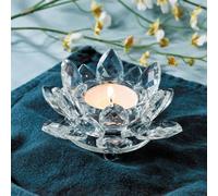 mysmartbuy 2 x Crystal Glass Lotus Candle Holder with LED Tealights in Clear mysmartbuy Clear