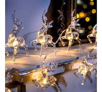 mysmartbuy 2 x Sets of 10 Acrylic Reindeer String Lights - Battery Powered Stag Design Festive Christmas Xmas Home Fairy Lighting - L1.5m in Clear mysmartbuy Clear