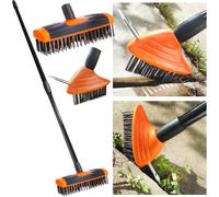 3-in-1 Garden Brush with Telescopic Handle, Wide & Narrow Bristle Brush Head & Metal Weeding Spike for Patio, Decking & Driveways mysmartbuy Orange One Size