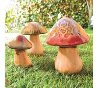 mysmartbuy 3 x Decorative Toadstool Ornaments - Indoor Outdoor Hand Finished Ceramic Glazed Mushroom Decorations - One of Each H16, 14 & 10cm mysmartbuy Multicolor