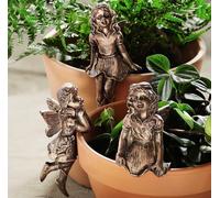 mysmartbuy 3 x Fairy Design Flowerpot Decorations - Weatherproof Indoor Outdoor Home Garden Plant Pot Percher Ornaments - Each 10cm in Bronze mysmartbuy Bronze