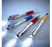 mysmartbuy 4 x Pen Torches - Pocket Sized Black Ink Ballpoint Pens with Built-In Flashlights In Pink, Yellow, Blue & Red Designs in Silver mysmartbuy Silver