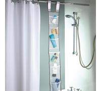 mysmartbuy 7 Pocket Hanging Shower Caddy - Fast Drying & Mildew Resistant Bathroom Organiser with Shower Rail Fastening - H135 x W17 x D0.5cm in White mysmartbuy White