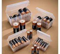 mysmartbuy Battery Organiser Set - 4 x Handy Clear Plastic Storage Boxes - Holds 12 x AAA, 12 x AA, 8 x C & 8 x D Batteries mysmartbuy Clear