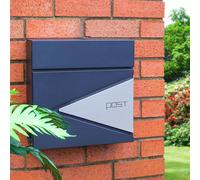 mysmartbuy Black & Silver Wall Mounted Lockable Letterbox - Weather Resistant Galvanised Steel Mail Letter Post Box with Newspaper Holder mysmartbuy Black