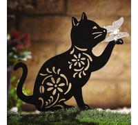 mysmartbuy Cat Silhouette Light Up Ornament - Solar Powered Garden Stake Light Sculpture with Illuminated Butterfly - 43 x 33 x 11.5cm mysmartbuy Black 43 x 33 x 11.5 cm