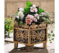 mysmartbuy.com 2 x Bronzed Butterfly Planter - Large Lightweight Decorative Outdoor Garden Patio Bronze-effect Flower Plant Pot - Square Planting Container, Measures 31 x 27 x 27cm