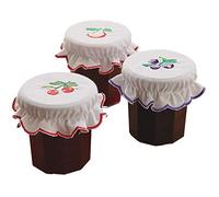 mysmartbuy.com 3 Cotton Jam Jar Lid Covers Frilly White Fabric Material Embroidered Kitchen 6-10cm Diameter