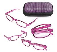 mysmartbuy.com 3 x Folding Reading Glasses - Lightweight & Foldable Portable Spectacles for Men & Women with Small Zippered Pocket Size Protective Case - Purple Frames & +3 Dioptre Strength