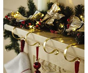 mysmartbuy.com 4 x Brass Mantelpiece Clips - Clip On Mantelpiece Hooks for Fireside Decorations, Wreaths, Lights, Stockings & Garlands - Secure Fireplace Clips for Home Festive Christmas Xmas Decor