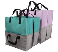 mysmartbuy.com 4 x Foldable 2-in-1 Trolley Tote Bags - 2 Small & 2 Large Reusable Strong Durable PVC Coated Shopping Bags - Expandable to Fit Both Shallow & Deep Trolleys & Fold Away for Easy Storage