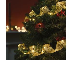 mysmartbuy.com 5-Meter LED Wired Gold Ribbon Decoration - Battery Powered Flexible Light Up Festive Xmas Seasonal Decor for Christmas Tree, Bannister, Fireplace, Windows - Measures L5m