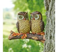 mysmartbuy.com Baby Owls Branch Hanger Ornament - Weatherproof Resin Hand Painted Outdoor Garden Novelty Bird Hanging Decoration for Wall, Fence, Tree - Measures H23 x W20 x D10cm