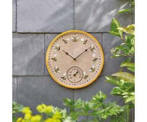 mysmartbuy.com Bee Design Wall Clock and Thermometer - Battery Powered Weather Resistant Resin Indoor Outdoor Home Garden Quartz Clock with Temperature Dial - Measures H30 x W30 x D4cm