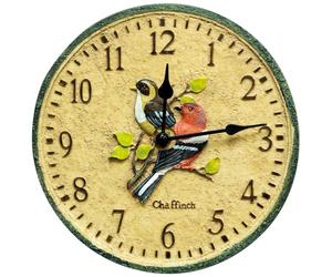 mysmartbuy.com Chaffinch 8" Indoor or Outdoor Clock - Battery Powered Weather Resistant Hand Painted Wall or Fence Clock with Bird Design & Hanging Bracket for Home or Garden - 20cm Diameter