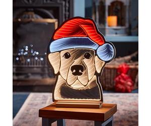 mysmartbuy.com Dog Infinity Light with Santa Hat 40cm Warm White LEDs Festive Tabletop Christmas Decoration Low Voltage 3m Lead Cable Indoor Use Fun Illuminated Pet-Themed Holiday Accent
