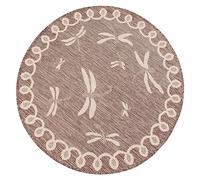 mysmartbuy.com Dragonfly Design Patio Rug Taupe 120cm Diameter - 4ft Round Weatherproof, Rot, Mould & Mildew Resistant Indoor Outdoor Mat for Garden Decking, Patios, Conservatory, Picnics