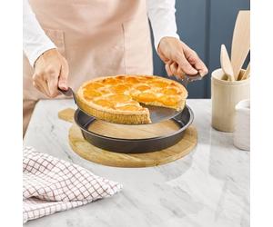 mysmartbuy.com Easy Lift Baking Pan - Non-Stick Carbon Steel Round Bakeware Dish Tin with Handled Lifting Base, Ideal for Cakes, Cheesecakes, Quiche, Pies - Measures H4 x 28cm Diameter