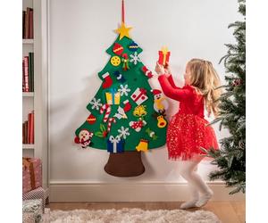 mysmartbuy.com Felt Christmas Tree - Wall or Door Hanging Festive Xmas Home DIY Decoration with 29 Press On Removable Detachable Ornaments for Toddlers, Kids, Children - Measures H100 x W70cm