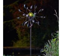 mysmartbuy.com Gemini Wind Spinner with Solar Powered Crackle Globe - Durable Weather Resistant Metal Outdoor Garden Summer Ornament Decoration with Multicoloured LED Light - Measures H130cm