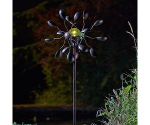 mysmartbuy.com Gemini Wind Spinner with Solar Powered Crackle Globe - Durable Weather Resistant Metal Outdoor Garden Summer Ornament Decoration with Multicoloured LED Light - Measures H130cm