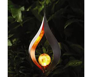 mysmartbuy.com Kyoto Hanging LED Globe Light - Solar Powered Zen Style Outdoor Garden Metal Sculpture Ornament Lighting Decoration for Trees, Trellises, Walls & Fences - H30 x W17.5 x D7.2cm