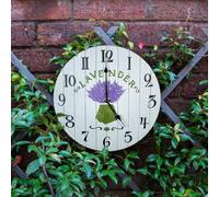 mysmartbuy.com Lavender Indoor or Outdoor Clock - Battery Powered Weather Resistant Hand Painted Wall or Fence Clock with Floral Design & Hanging Key Slot for Home or Garden - Measures 27cm Diameter