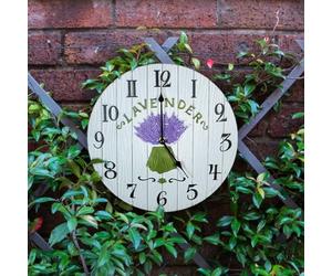 mysmartbuy.com Lavender Indoor or Outdoor Clock - Battery Powered Weather Resistant Hand Painted Wall or Fence Clock with Floral Design & Hanging Key Slot for Home or Garden - Measures 27cm Diameter