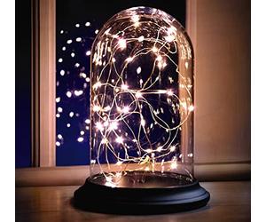 mysmartbuy.com LED Bell Jar Light - 23cm Battery Powered Glass Dome Cloche Ornament with Warm Yellow LED Fairy String Lights - Indoor Home Tabletop Centrepiece Windowsill Bedside Lamp Decor