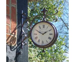 mysmartbuy.com Marylebone Station Wall Mounted Quartz Clock & Thermometer - Battery Powered Weatherproof Double-Sided Indoor Outdoor Home Garden Decoration - Copper, H33 x W36 x D9cm