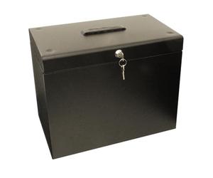 mysmartbuy.com Metal Lockable File Box with 5 Suspension Files & Fold Down Handle - Strong Durable A4 Filing Cabinet, Store & Organise Paperwork & Important Documents - Black, H30 x W37 x D22cm