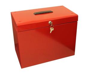 mysmartbuy.com Metal Lockable File Box with 5 Suspension Files & Fold Down Handle - Strong Durable A4 Filing Cabinet, Store & Organise Paperwork & Important Documents - Red, H30 x W37 x D22cm