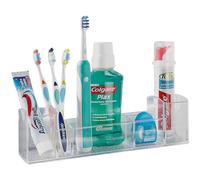 mysmartbuy.com Multi-Compartment Bathroom Organiser - 8 Section Transparent Plastic Caddy Holder for Cosmetics, Toiletries, Toothbrushes, Toothpaste, Mouthwash, Soap - Measures 30 x 7.5 x 8cm