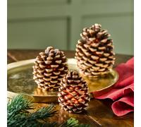 mysmartbuy.com Set of 3 LED Pinecones - Battery Powered Light Up Wax Pine Cone Trio Festive Christmas Xmas Home Candle Decorations for Tabletop, Mantelpiece, Shelf, Windowsill - H8, 9 & 12cm