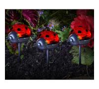 mysmartbuy.com Set of 3 Solar Powered Ladybird Stake Lights - Weatherproof Outdoor Garden Novelty LED Lighting for Pathway, Border, Patio or Decking Pots - Red & Black, Each Measure H14 x W6 x D7cm