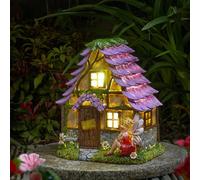 mysmartbuy.com Solar Powered Flower Lodge Fairy House - Weatherproof Hand Painted Indoor Outdoor Home Garden Novelty Ornament Decoration with 2 LED Lighting Effects - H21 x W18 x D14cm