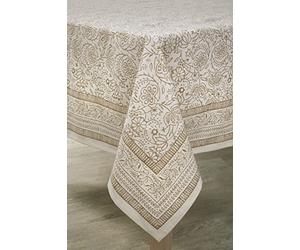 mysmartbuy.com Square Cotton Tablecloth - 52x52 Brown Squared Indian Hand Printed Floral Design Table cloth - 132x132cm Dining Table Cover