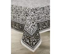 mysmartbuy.com Square Cotton Tablecloth - 52x52 Dark Brown Squared Indian Hand Printed Floral Design Table cloth - 132x132cm Dining Table Cover