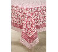 mysmartbuy.com Square Cotton Tablecloth - 52x52 Pink Squared Indian Hand Printed Floral Design Table cloth - 132x132cm Dining Table Cover