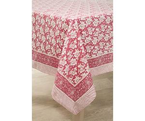 mysmartbuy.com Square Cotton Tablecloth - 52x52 Pink Squared Indian Hand Printed Floral Design Table cloth - 132x132cm Dining Table Cover