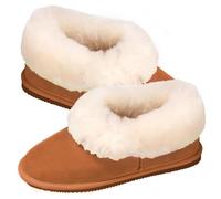 mysmartbuy.com Womens Short Sheepskin Slipper Boots Chestnut Size UK 4 - Comfortable & Stylish Plush Fur Lined Indoor House Shoe Footwear with Rubber Sole, Suede Upper, Sheep Skin Lining & Trim