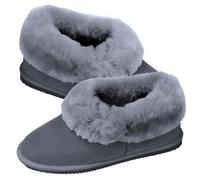 mysmartbuy.com Womens Short Sheepskin Slipper Boots Grey Size UK 3 - Comfortable & Stylish Plush Fur Lined Indoor House Shoe Footwear with Rubber Sole, Suede Upper, Sheep Skin Lining & Trim