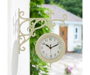 mysmartbuy.com York Station Wall Mounted Quartz Clock & Thermometer - Battery Powered Weatherproof Double-Sided Indoor Outdoor Home Garden Decoration - Cream, H30 x W25 x D8.5cm