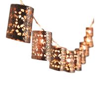 Copper Finish Moroccan Style String Lights - Battery Powered Metal LED Home Lighting Lanterns - 173cm Long, Each Light H5 x 4cm mysmartbuy Copper One Size