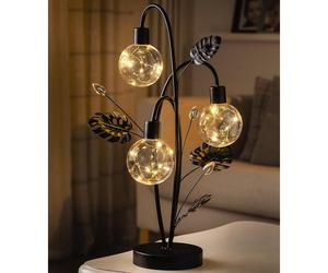 mysmartbuy Golden Lily Globe Table Lamp - Battery Powered Black Art Deco Light with 24 LED Lights in 3 Orb Spheres & Metal Leaf Accents mysmartbuy Black