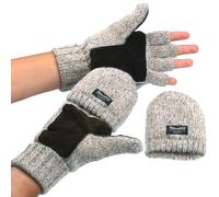 mysmartbuy Grey Pure Wool Fingerless Gloves with Mitten Tops, Thinsulate Lining, Suedette Palms & Long Length Wrists | Size: Medium mysmartbuy Grey M