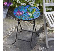 mysmartbuy Hummingbird Table - Decorative Foldable Glass Garden Table with Bird Design in Blue mysmartbuy Blue
