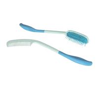 Mysmartbuy Long Handled Brush & Comb Set - Lightweight Soft Bristle Styling Hairbrush & Plastic Comb With Ergonomic Handles & Rubber Grips In Blue Blue