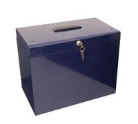 mysmartbuy.com Metal Lockable File Box with 5 Suspension Files & Fold Down Handle - Strong Durable A4 Filing Cabinet, Store & Organise Paperwork & Important Documents - Blue, H30 x W37 x D22cm